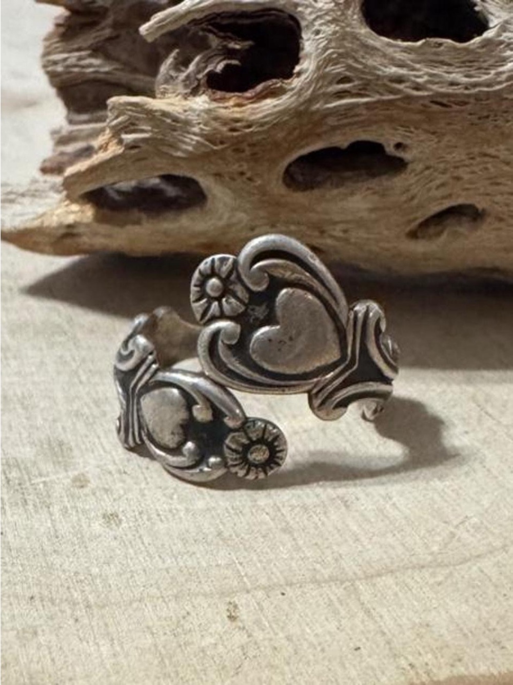 Vintage Avon Treasured Heart Spoon Ring 925 Sterling Silver adjustable Sz 7 to 8